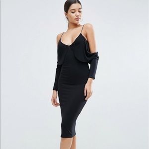 ASOS Black Off The Shoulder Midi Bodycon Dress